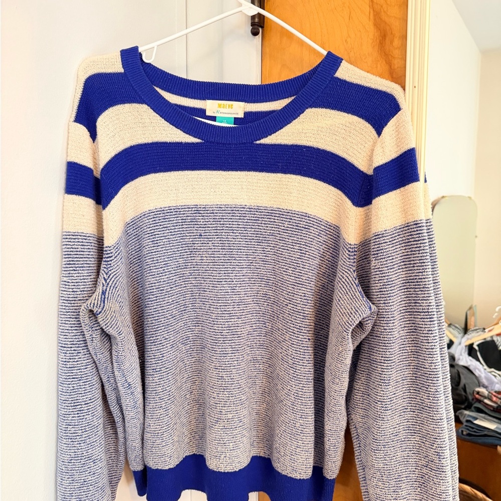 Anthropologie Blue & Cream Striped Scoop-Neck Sweater